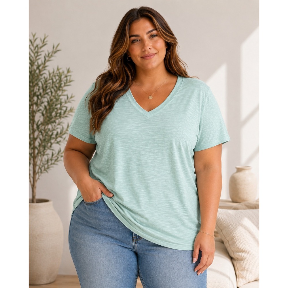 J. Jill 2X Mint Green Pima Slub Elbow-Sleeve Tee V-Neck Cotton Top Pistachio